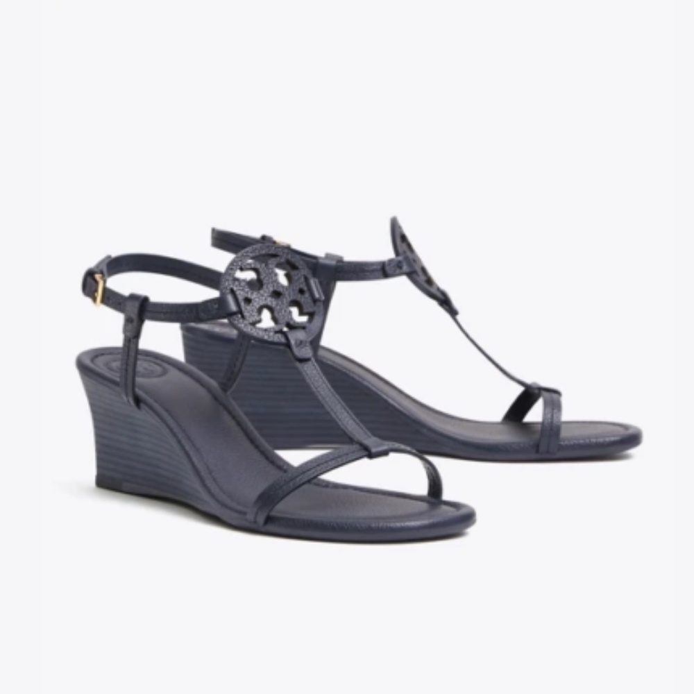Tory Burch Miller Leather T-Strap Wedge Sandals